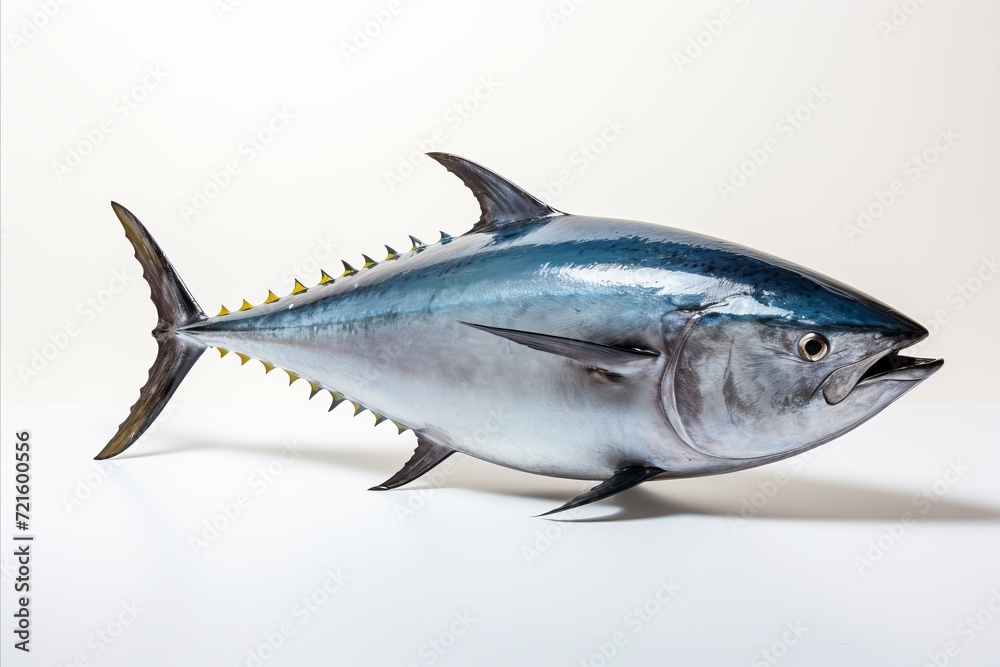 Whole fresh tuna fish isolated on a clean white background for culinary and seafood concepts Whole fresh tuna fish isolated on a clean white background for culinary and seafood concepts