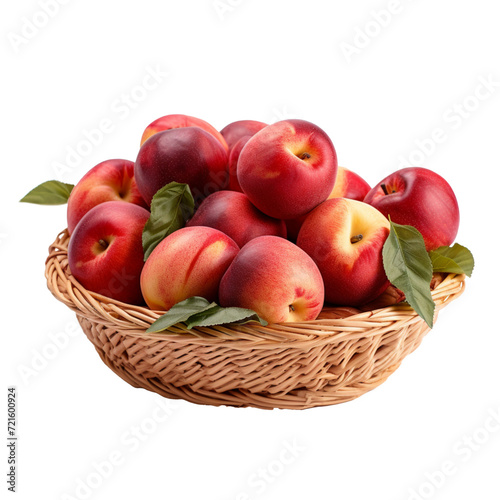 Cutout of a Fully Riped Red Apples in a Wicker Basket Isolated Against a Transparent Background (PNG) - AI Generative