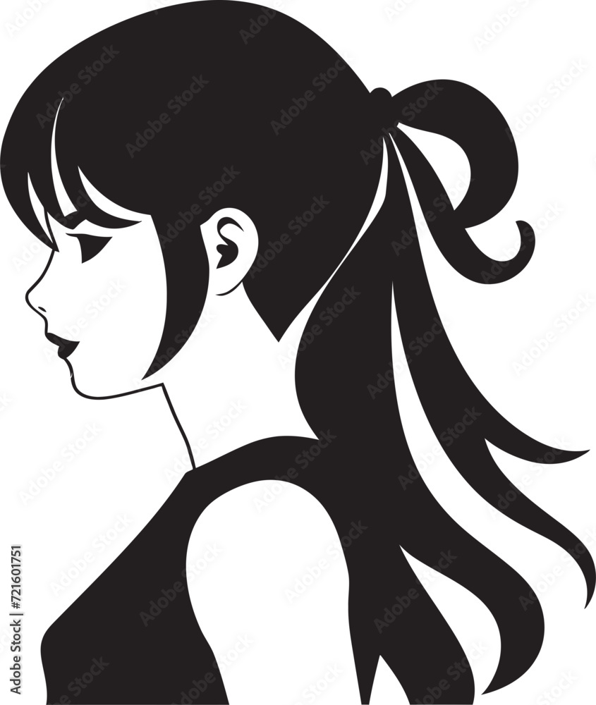 Elegant Expression Black Girl Vector DrawingDramatic Beauty Girl Vector in Black and White