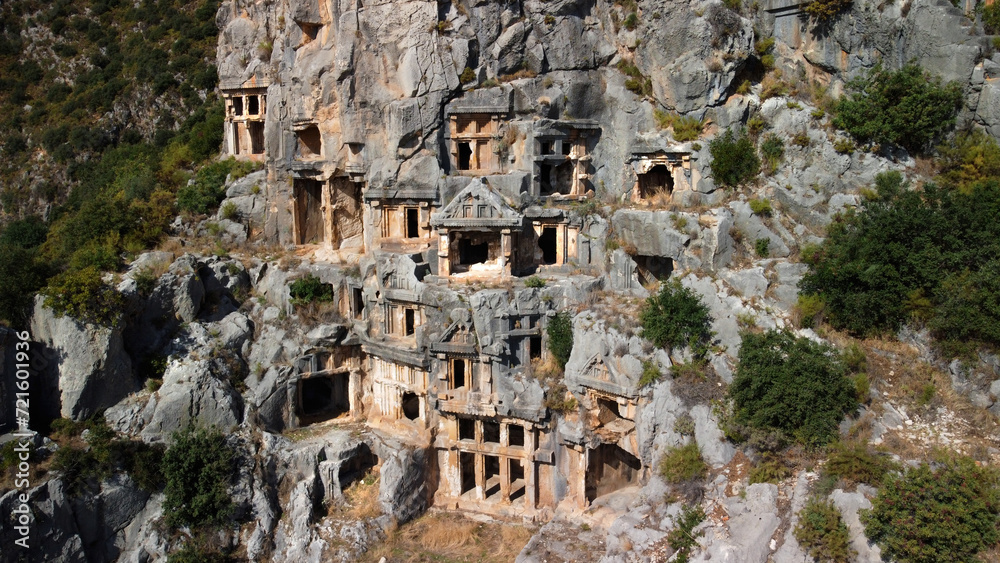 The tombs were carved into the rocks by hand. Mira City