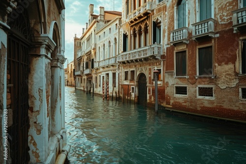 A picturesque narrow canal with a building in the background. Suitable for travel, architecture, and urban themes