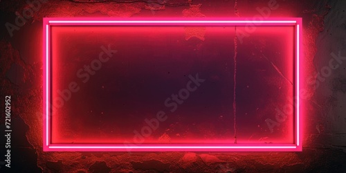 A red neon frame is pictured in a dark room. This image can be used for various purposes