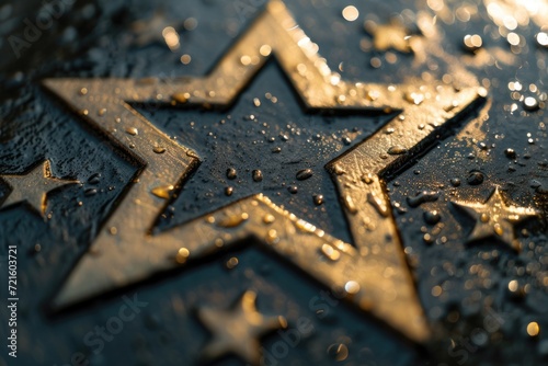 Tableau sur toile A close-up view of a Star of David symbol on a wet surface