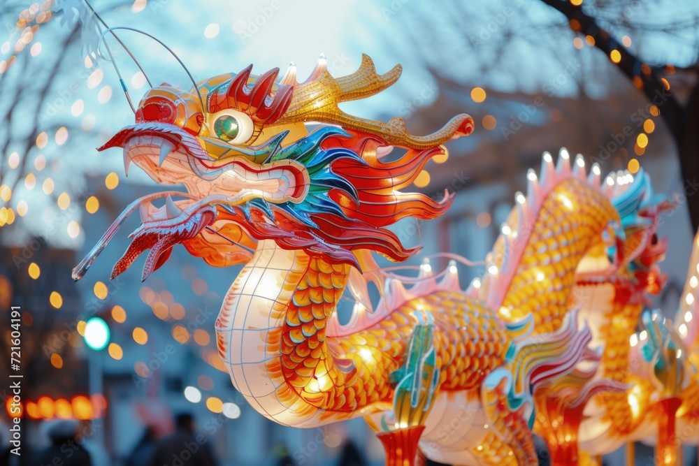 Colorful paper lanterns featuring a dragon design, perfect for adding a festive touch to any event or celebration Colorful paper lanterns featuring a dragon design, perfect for adding a festive touch to any event or celebration