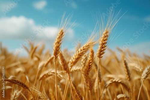 A picturesque field of wheat with a beautiful blue sky in the background. Perfect for agricultural, nature, or landscape-themed projects