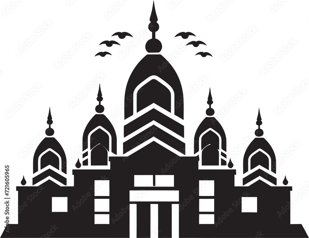 Silhouetted Indian Temple StructureDetailed Temple Building Vector Art