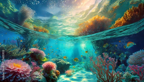 Underwater view of coral reef and tropical fish. © Євдокія Мальшакова