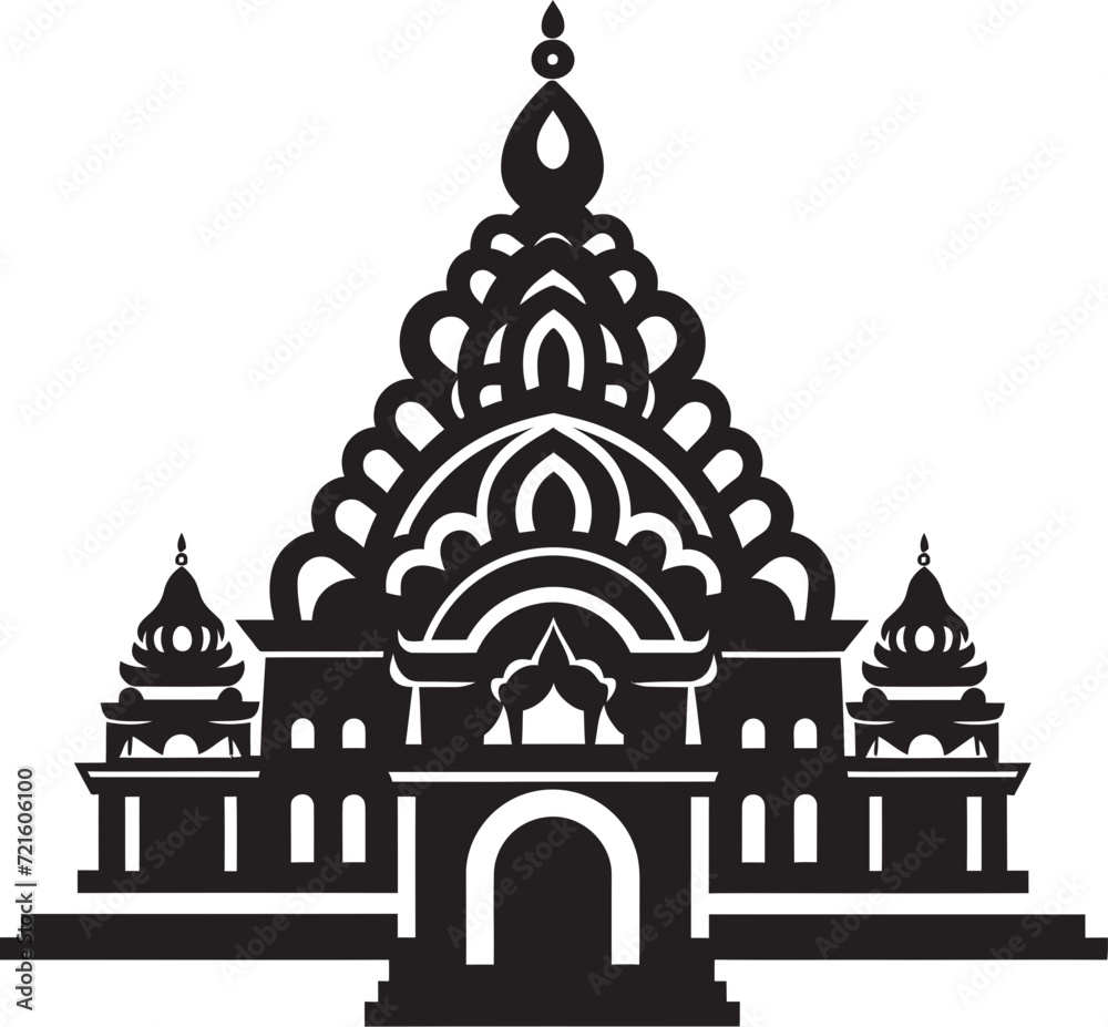 Black and White Traditional Temple SketchAncient Indian Temple Vector Art