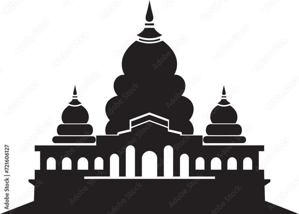 Indian Temple Vector Silhouette ArtBlack and White Traditional Temple Sketch