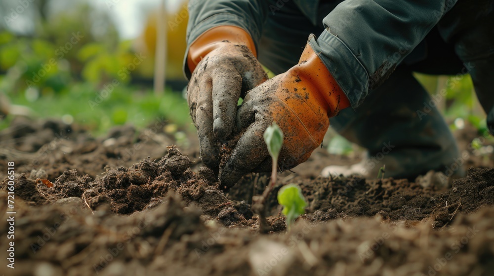 Person digging in dirt. Can be used for gardening or construction projects Person digging in dirt. Can be used for gardening or construction projects