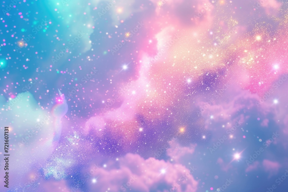 A beautiful image of a night sky filled with stars and fluffy clouds. Perfect for adding a dreamy and magical touch to any project