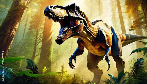 Dinosaur  Tyrannosaurus rex with powerful jaws open  ferocious might of the t-rex  