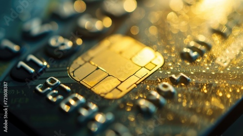 A detailed view of a credit card placed on a table. This versatile image can be used to illustrate financial transactions, online shopping, payment methods, or personal finance topics