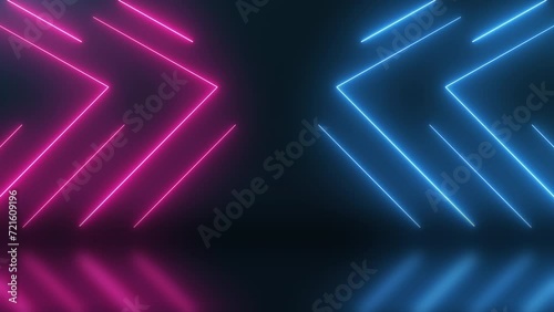 Abstract Neon Lines Background. Blue And Purple Neon Glowing Lines And Darkl Background. 4K Seamless Loop.