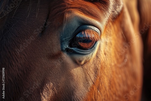 A detailed close-up view of a brown horse s eye. Perfect for animal lovers and equestrian enthusiasts