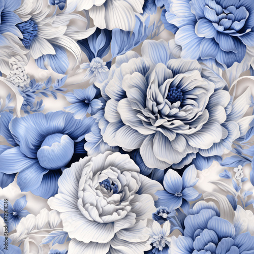 Illustrated Porcelain Blue and White Floral Seamless Pattern