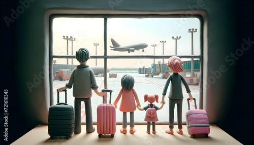 Personnage en pâte à modeler : Départ en vacances en famille dans un aéroport photo