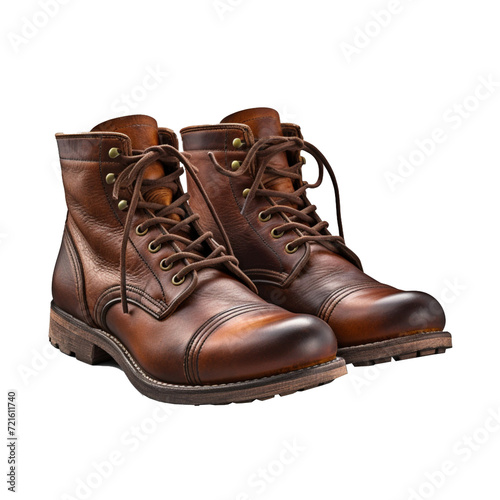 Cutout of a Pair of Brown Leather Boots Isolated Against a Transparent Background (PNG) - AI Generative