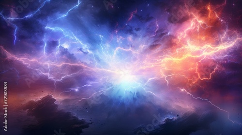 Vibrant cosmic energy surge with dynamic interplay of electric blues and fiery reds. Magnetic storm in outer space. Concepts of cosmos  energy  abstract  fantasy background  dynamic flow.