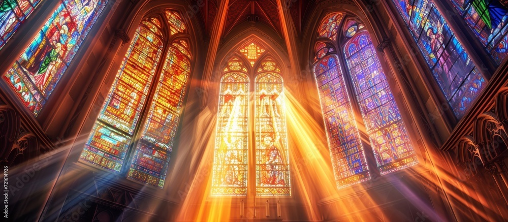 Captivating Light Filtrated by Church Stained Glass Window: A Mesmerizing Display of Light Filtrated by the Enchanting Church Stained Glass Window