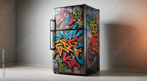 a refrigerator with graffiti design photo