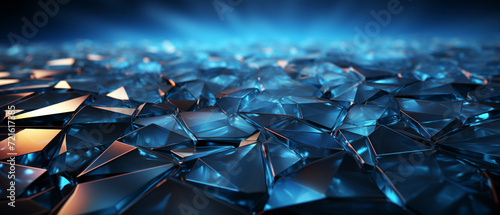 Vibrant crystal triangles abstract in dark blue and bronze, rendered in Unreal Engine and Cinema4D. Metallic finishes, polished craftsmanship, 3D fractal wallpapers with cubist angles