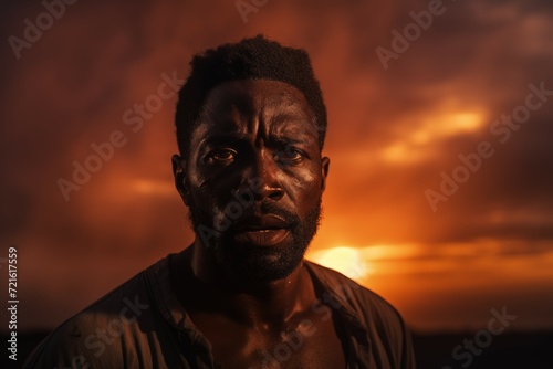 Portrait of a dark-skinned man against the background of the sunset