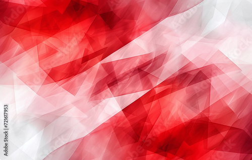 Red and white triangular shapes overlap to create a vibrant geometric abstract background, suggesting movement and energy. 