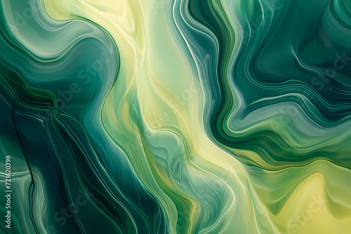 A fluid abstract texture with waves of emerald and lime green, evoking a natural, soothing movement reminiscent of marbled patterns. 