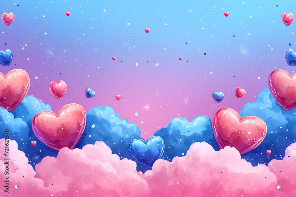 Heart Object with Cloud, Vector Background, Valentine Background, Space for Text or Image - Generative AI