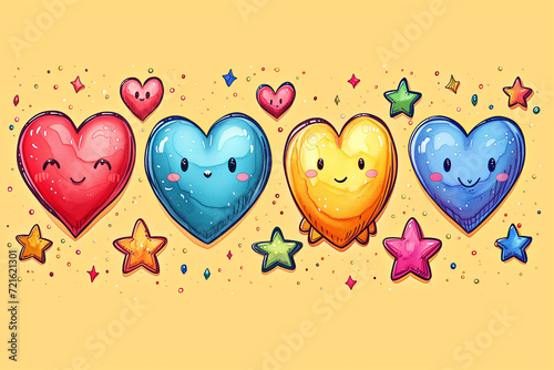The heart is smiling on Yellow Background, Vector Background, Valentine Background - Generative AI