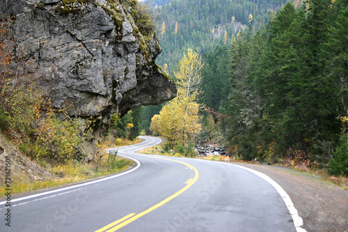 photograph of bluff overhanging Idaho highway 12 along side the southfork of the Clearwater River between Elk City and Grangeville, ID