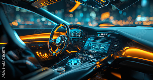 Sleek Futuristic Car Interior with High-Tech Display Screens