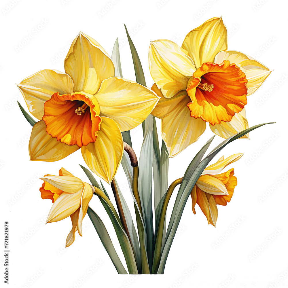yellow daffodil bunch in watercolor painting style isolated on transparent background