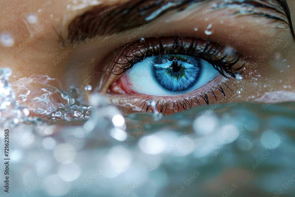 closeup woman face woman swiming in water pool freshness beauty portrait closeup shot