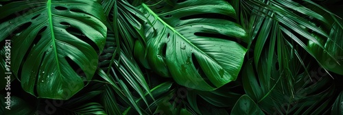 Tropical green leaves. Lush jungle background.