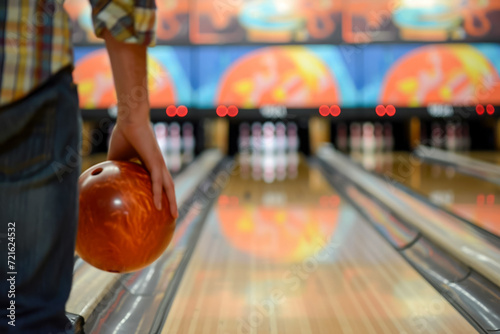Photo student playing bowling in an alley