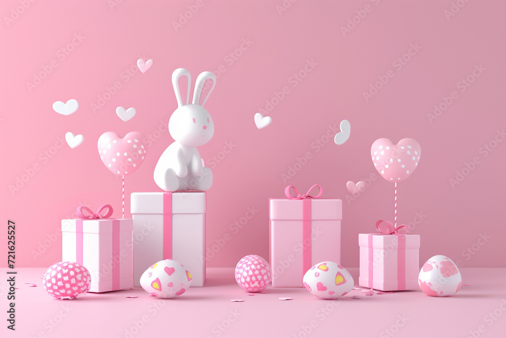 Easter bunny with gift boxes, Generative Ai