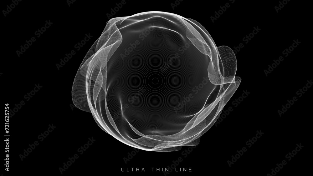 Distorted line spheres. Vector thin line glitch geometry.