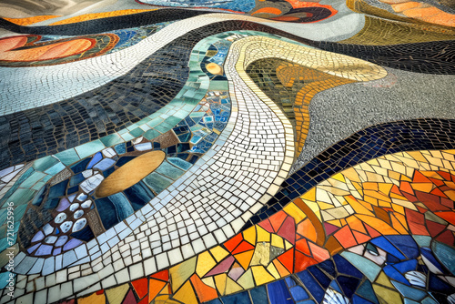 surreal landscape emerges, where the ground beneath our feet transforms into a mesmerizing mosaic of interlocking tiles photo