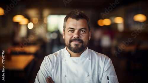 Smiling Chef in Embroidered Hat and Jacket