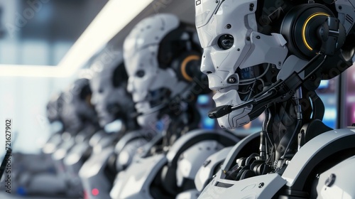 AI humanoid robot call center futuristic with headset photo