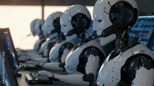 AI humanoid robot call center futuristic with headset