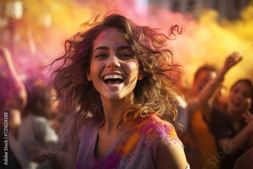 Holi celebration: a riot of colors and joyous revelry, embracing cultural vibrancy and traditions in a festive spectacle of music, dance, and jubilation, capturing the spirit of springtime merriment. © Alla