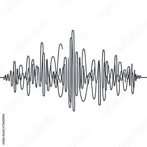 Continuous one line drawing of sound wave with different amplitude. 