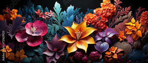 Vibrant 3D floral wallpapers with hyper-detailed illustrations in crimson and azure. Mysterious beauty. Dark cyan and crimson textured flowers, intricate arrangements, 16k resolution photo