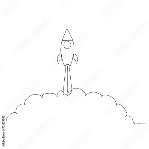 Continuous line drawing. Start rocket icon. Vector illustration