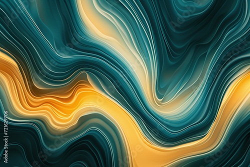 Teal and Gold Abstract Liquid Waves