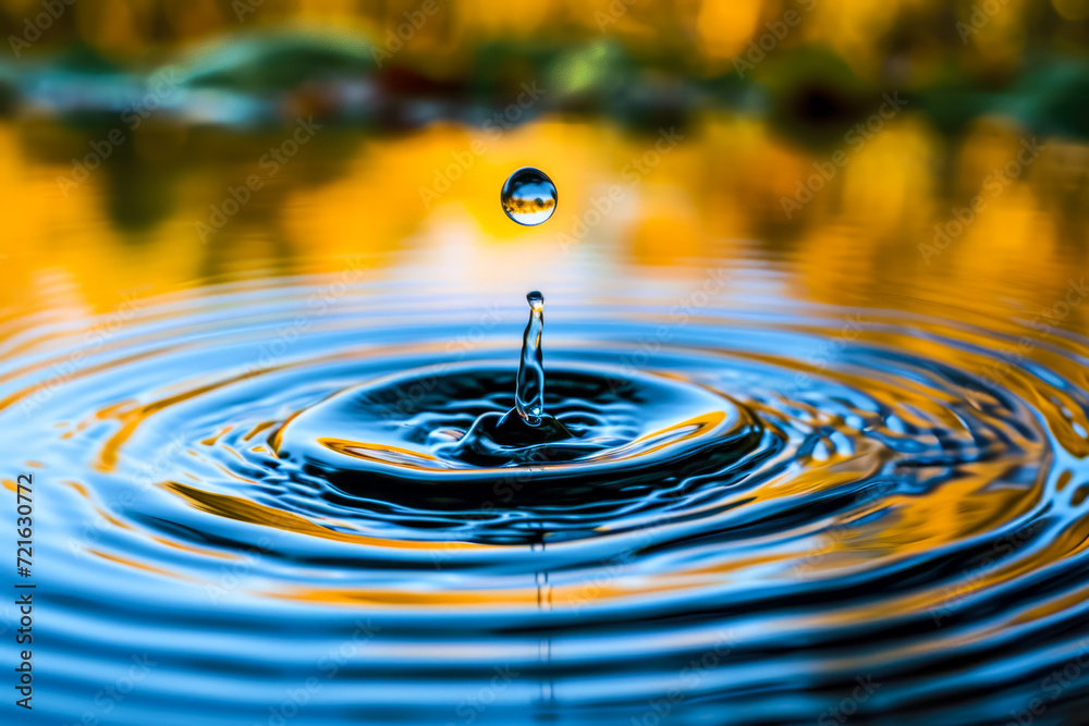 single droplet of water falling into a calm pond, creating ripples of inspiration