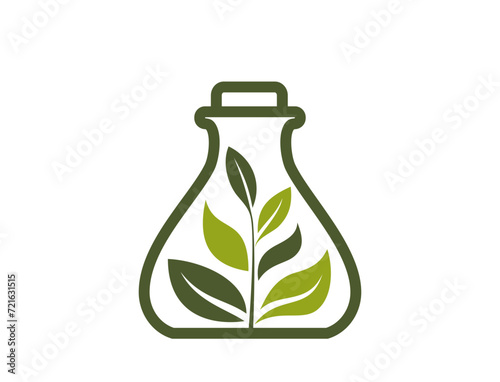 Eco logo. green plant in flask. botanical, organic and growing symbol. vector image in flat design